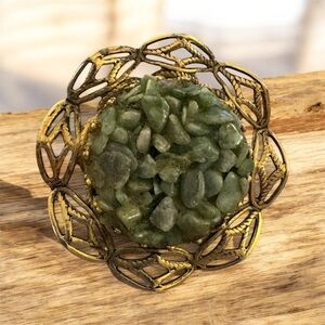 Vintage Gold and Green Stone Brooch